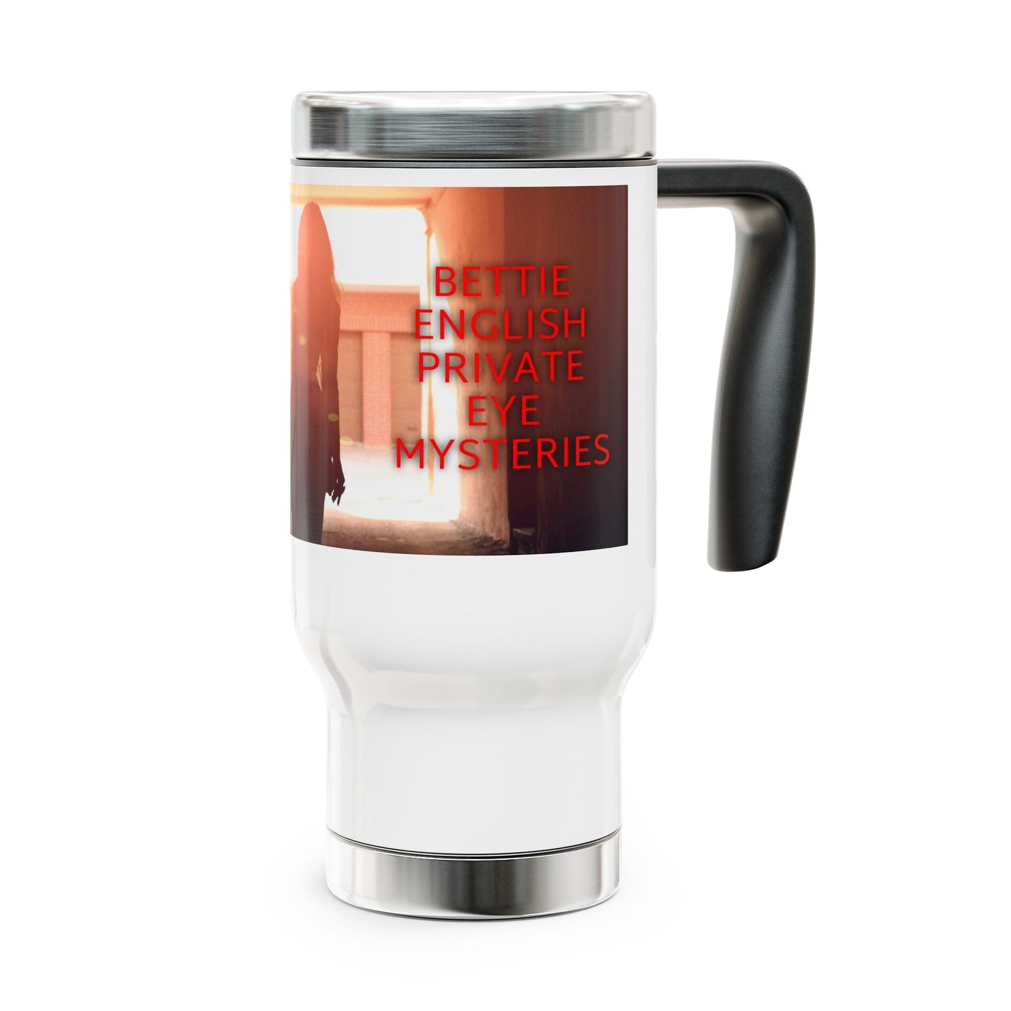 Bettie English Private Eye Mysteries Stainless Steel Travel Mug with Handle, 14oz