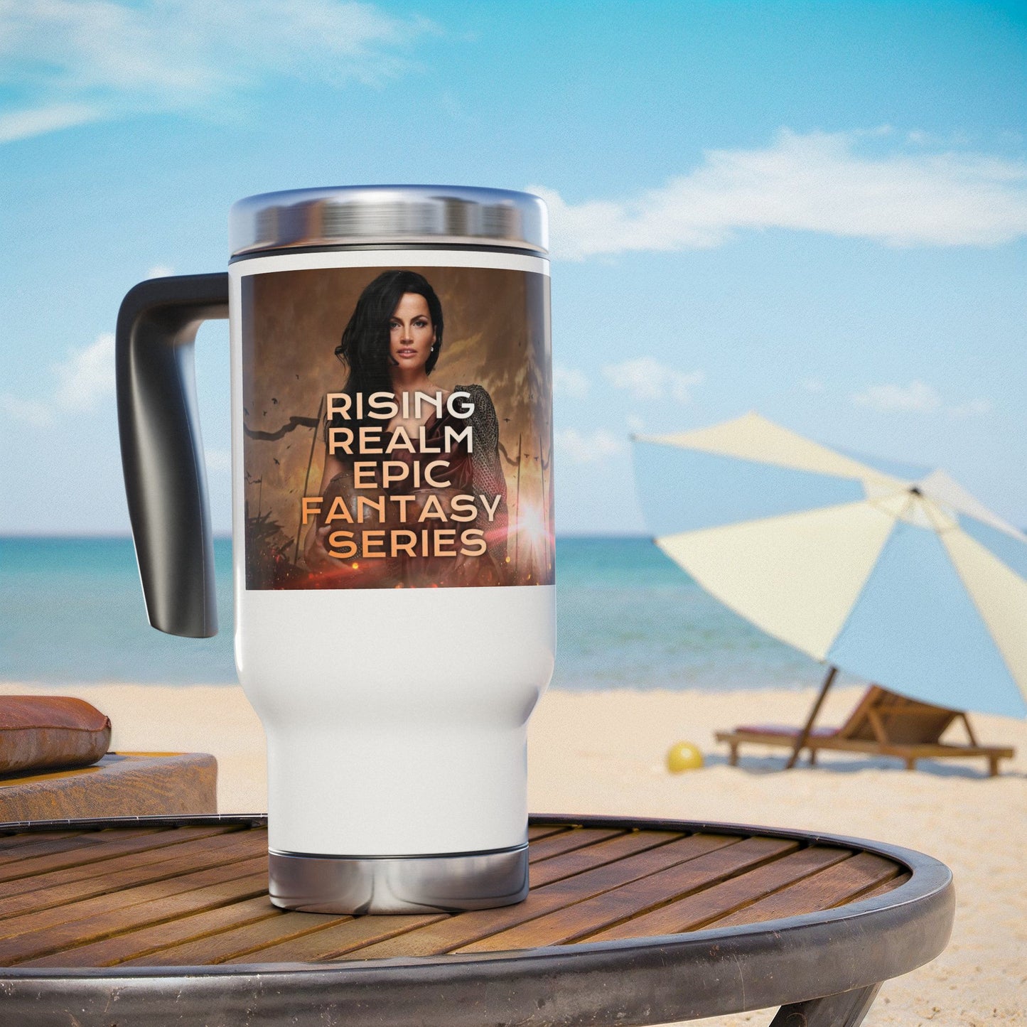 Rising Realm Epic Fantasy Stainless Steel Travel Mug with Handle, 14oz