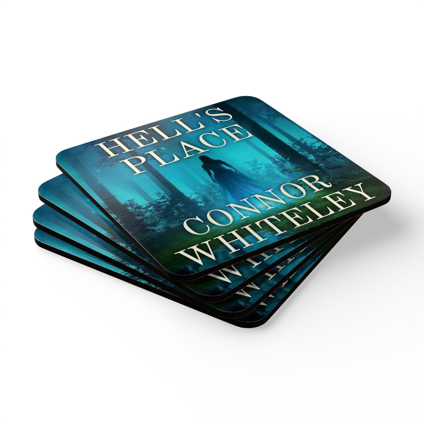 Cork Coaster Set — "Hell's Place" Book Cover Design by Connor Whiteley