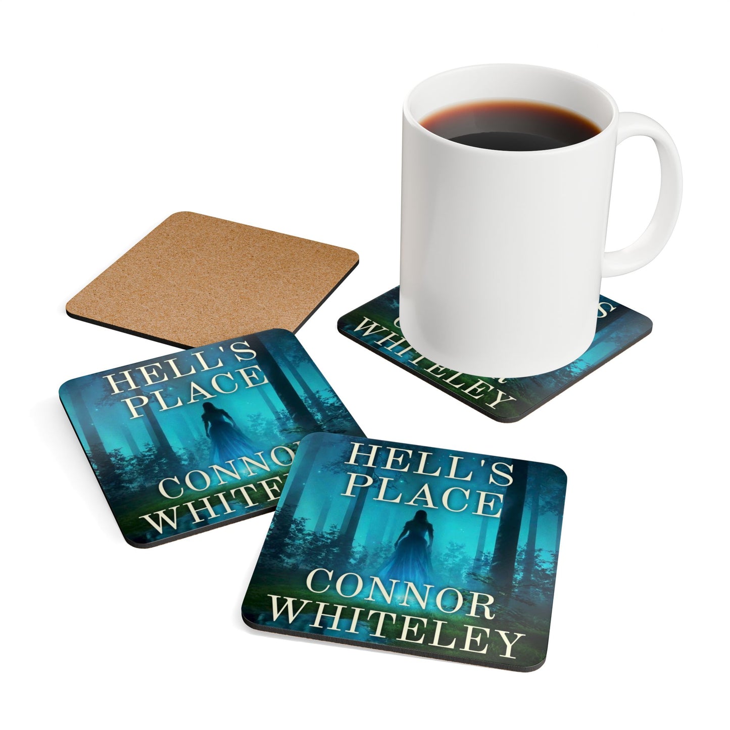 Cork Coaster Set — "Hell's Place" Book Cover Design by Connor Whiteley